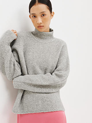Theory Cosy Boucle Knit Jumper, Light Heather Grey