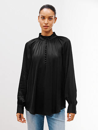 AND/OR Ivy Satin Button Neck Blouse
