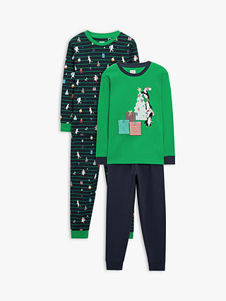 John Lewis Kids' Christmas Penguin Print Pyjama Set, Pack of 2, Green