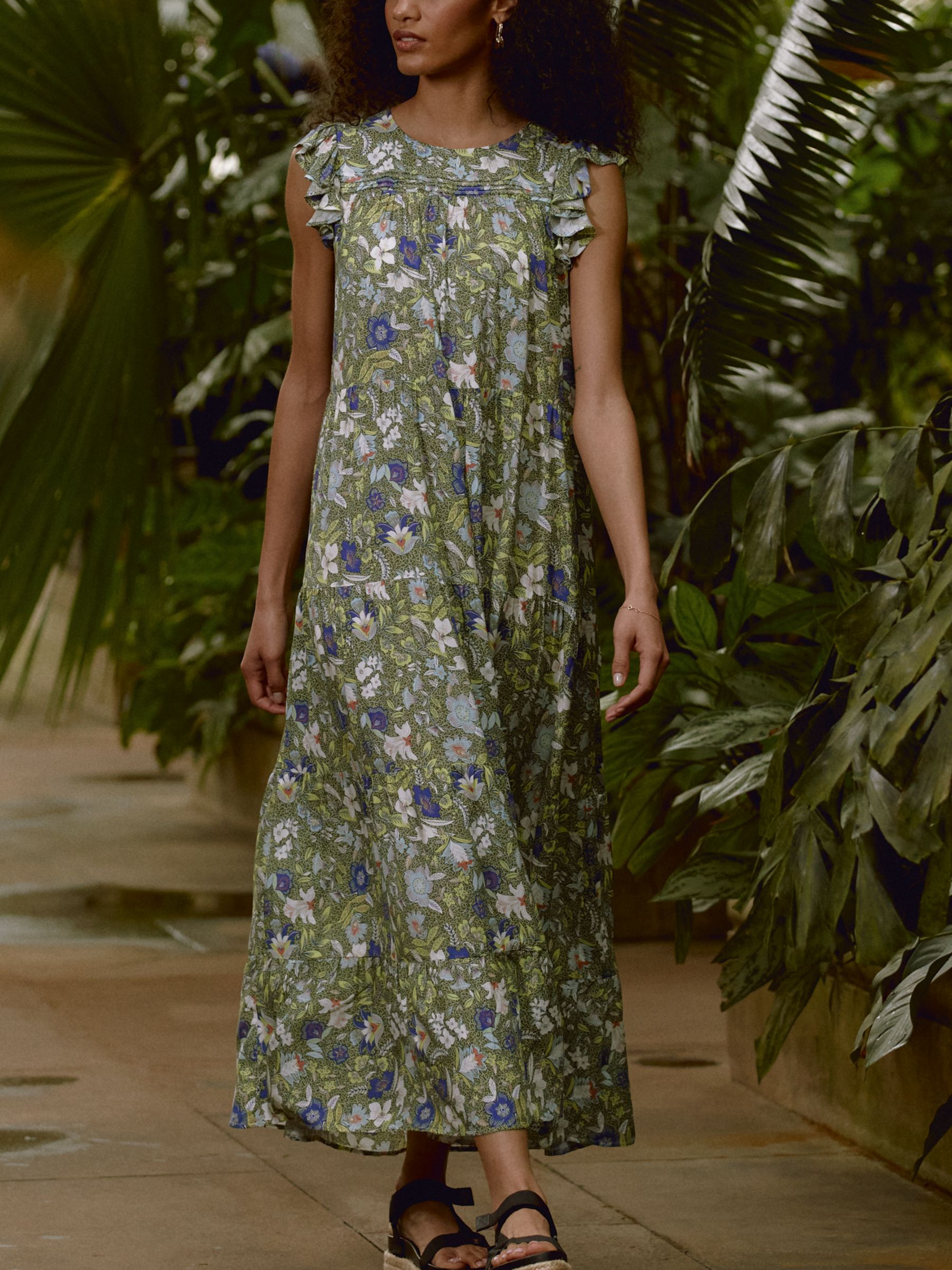 Baukjen Peggy Floral Maxi Dress, Khaki at John Lewis & Partners