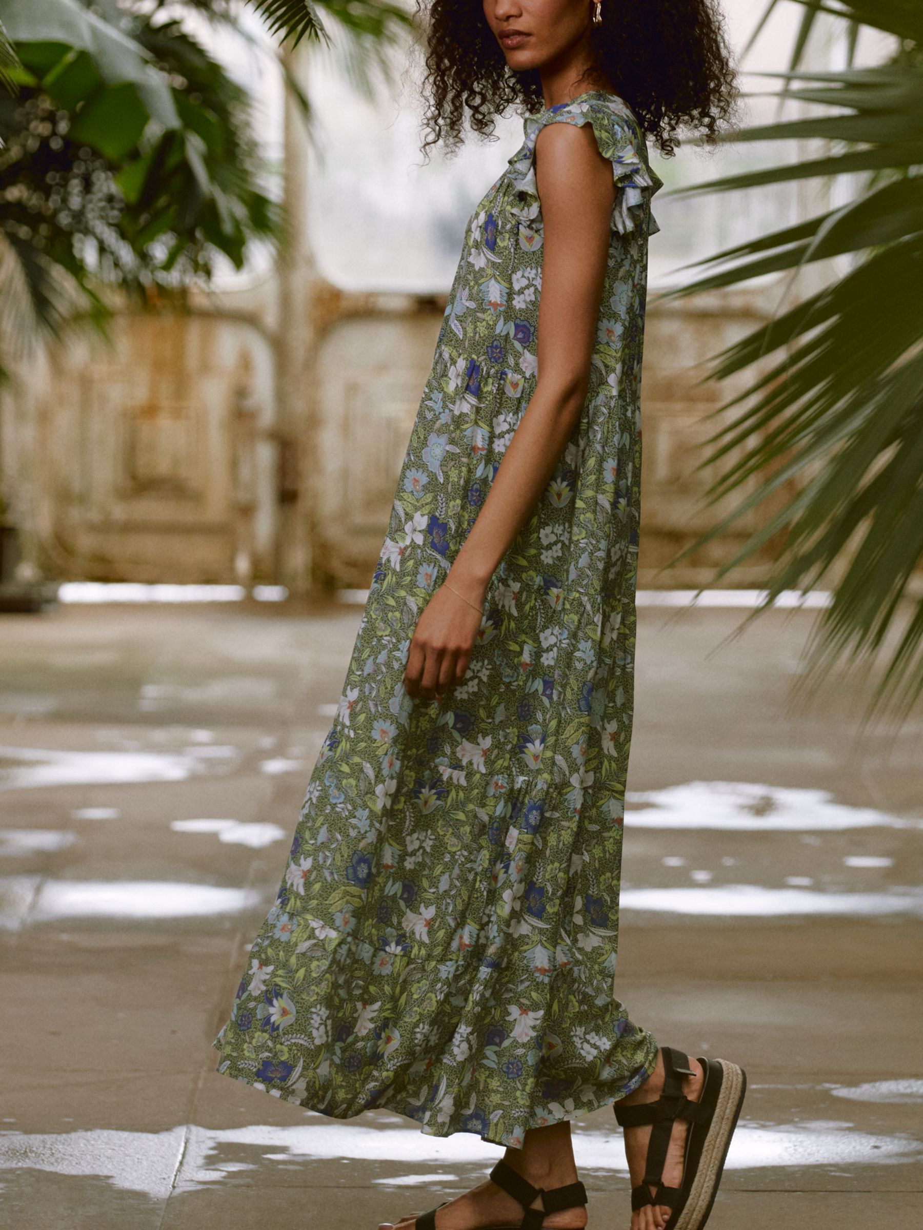 Buy Baukjen Peggy Floral Maxi Dress, Khaki Online at johnlewis.com
