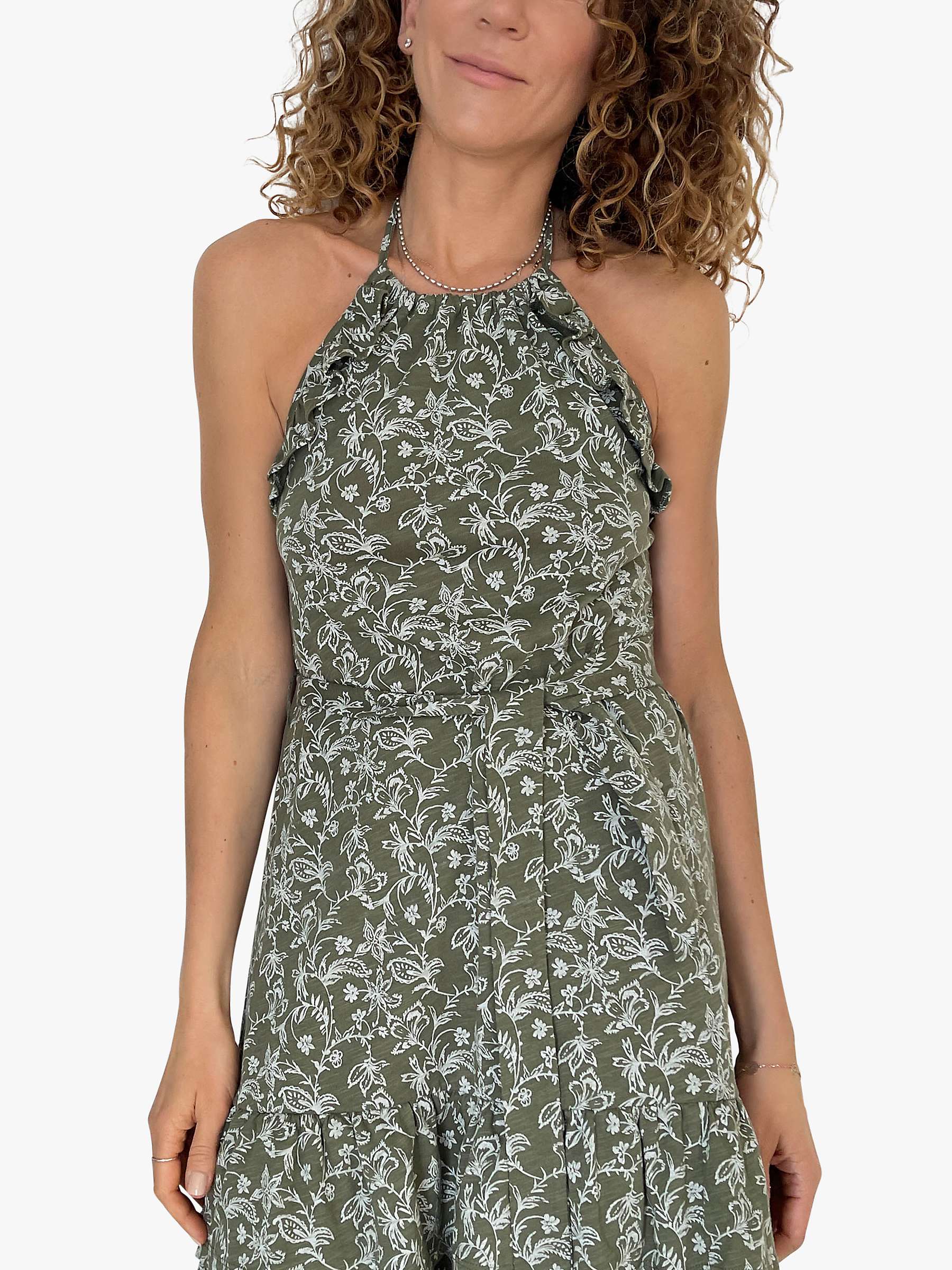 Buy Baukjen Kayla Organic Cotton Floral Tiered Dress, Khaki Online at johnlewis.com