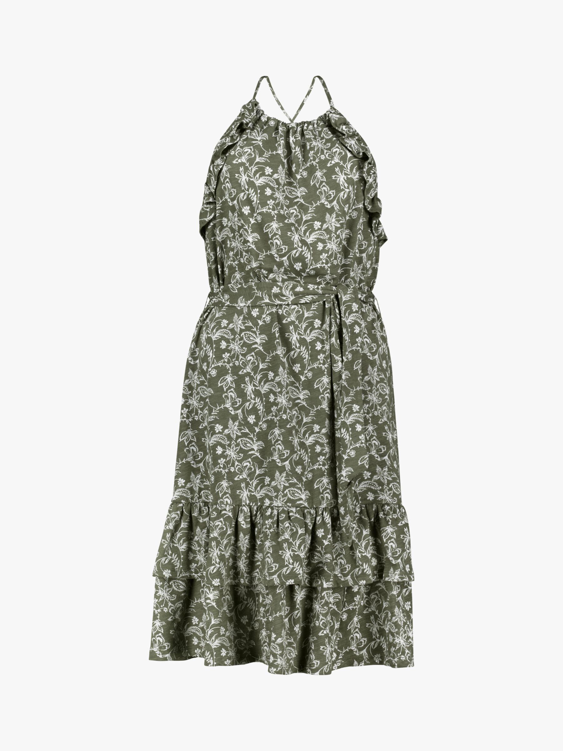 Baukjen Kayla Organic Cotton Floral Tiered Dress, Khaki, 16