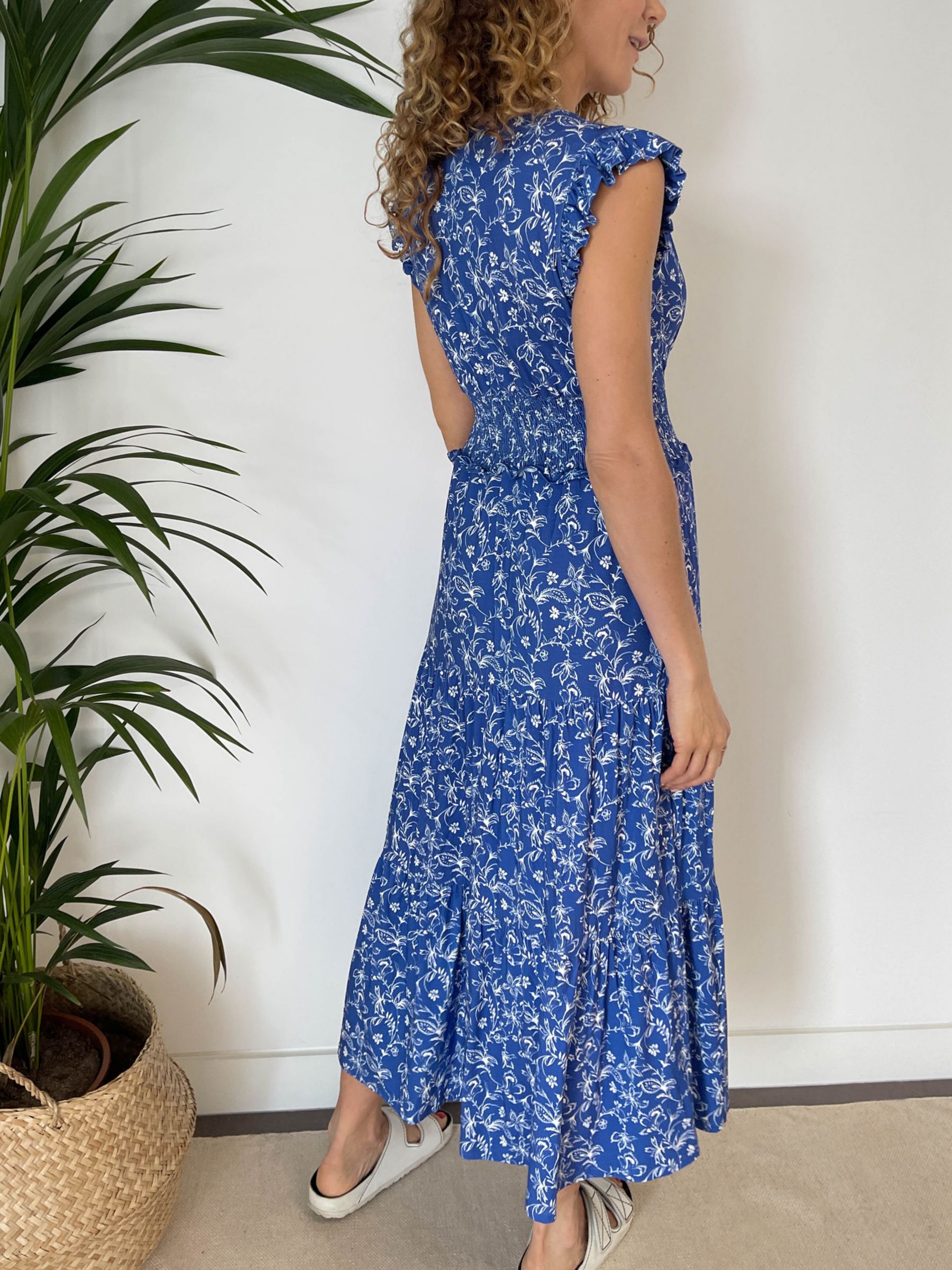 Baukjen Beverley Tiered Maxi Dress, Blue Woodland at John Lewis & Partners