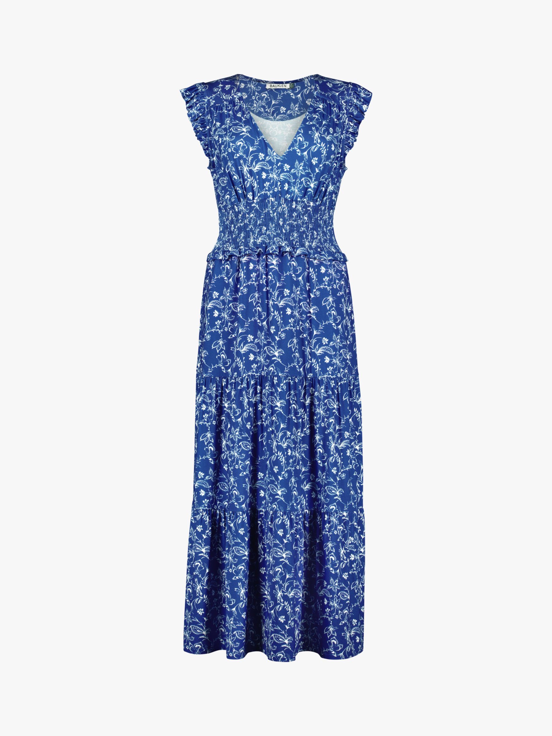Baukjen Beverley Tiered Maxi Dress, Blue Woodland at John Lewis & Partners