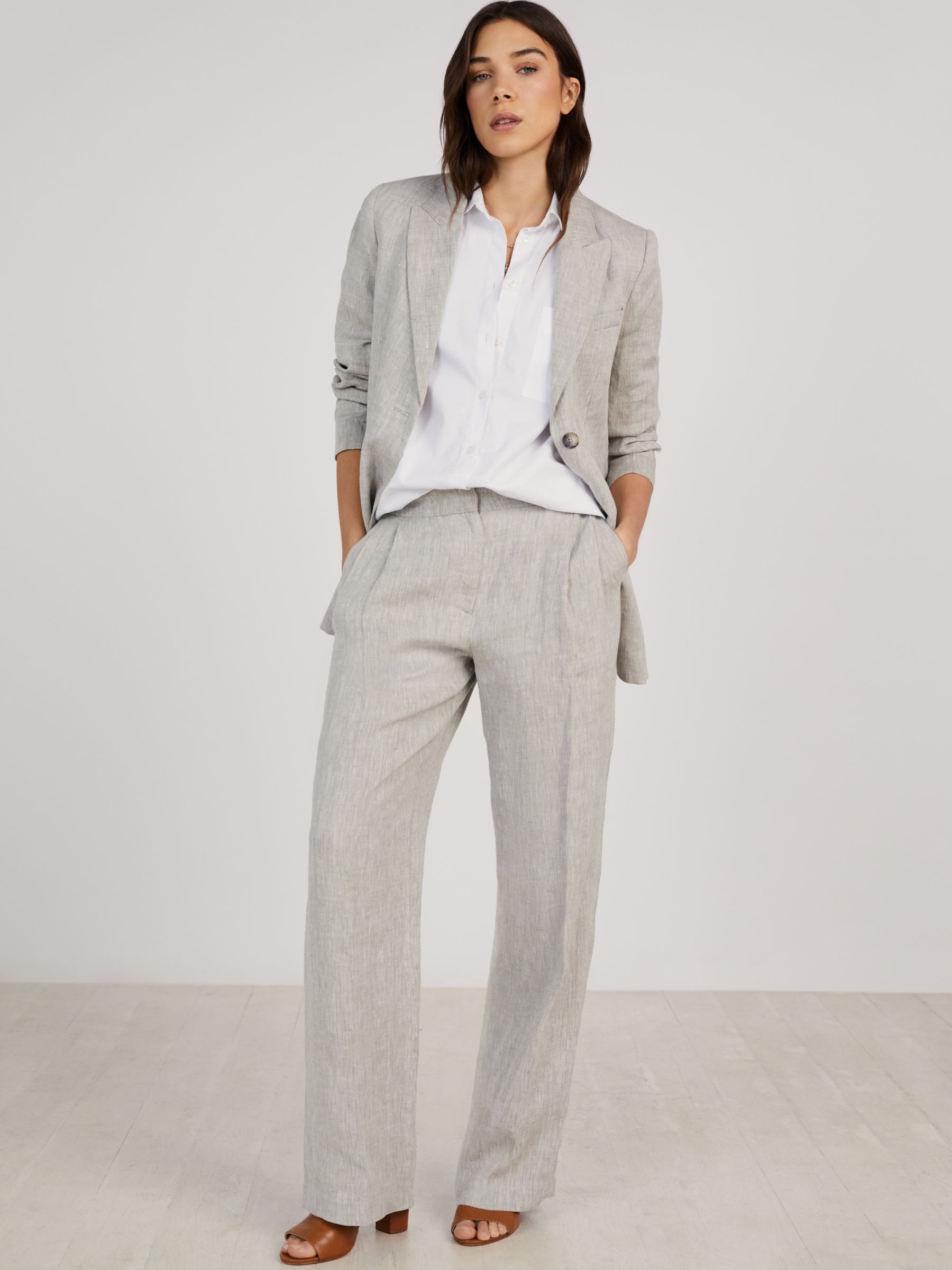 Baukjen Maxine Tailored Hemp Trousers, Beige at John Lewis & Partners