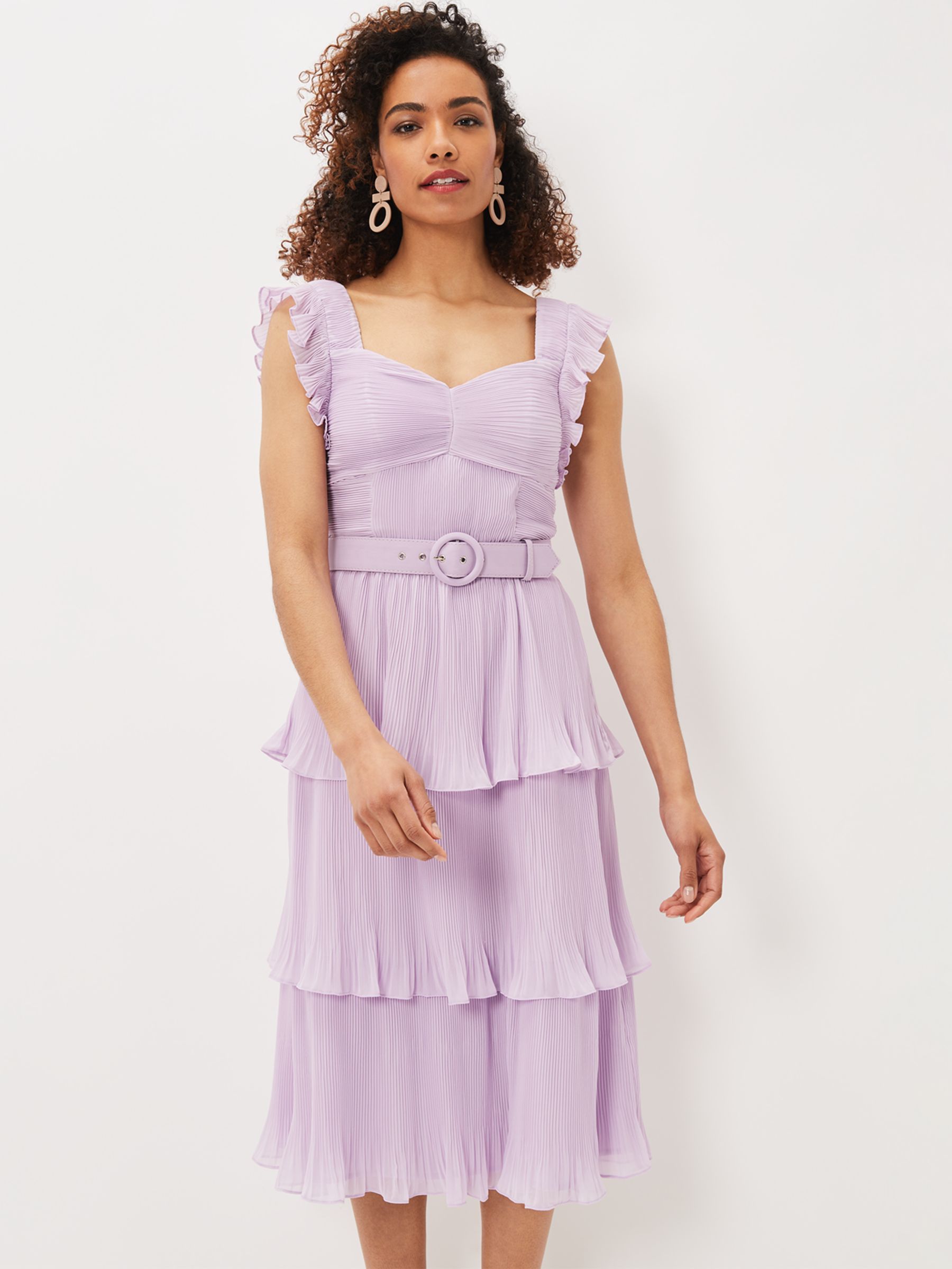 Phase Eight Skyler Ruffle Print Dress, Lilac at John Lewis & Partners