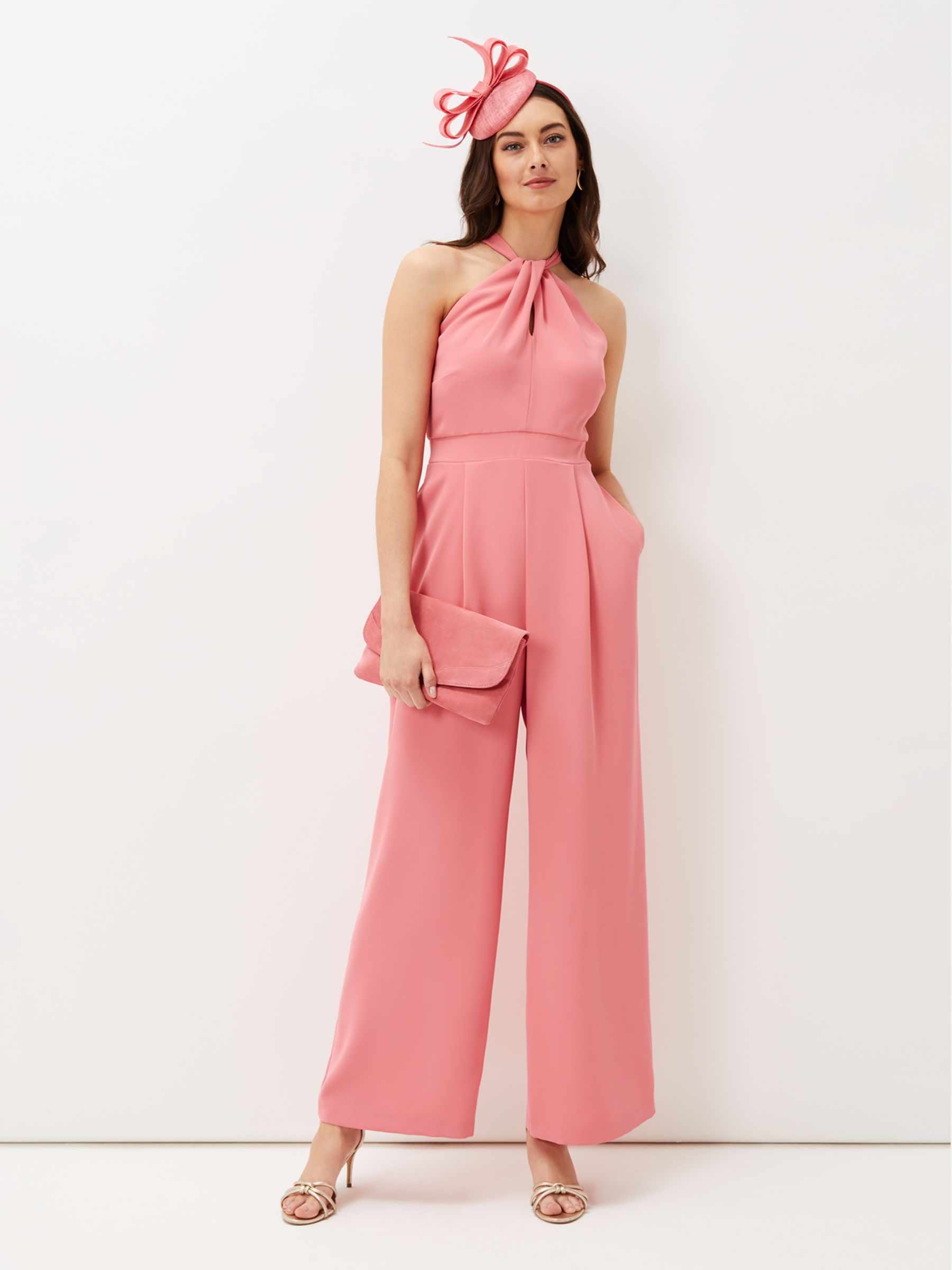 Phase Eight Mellany Twisted Halterneck Jumpsuit, Watermelon, 10