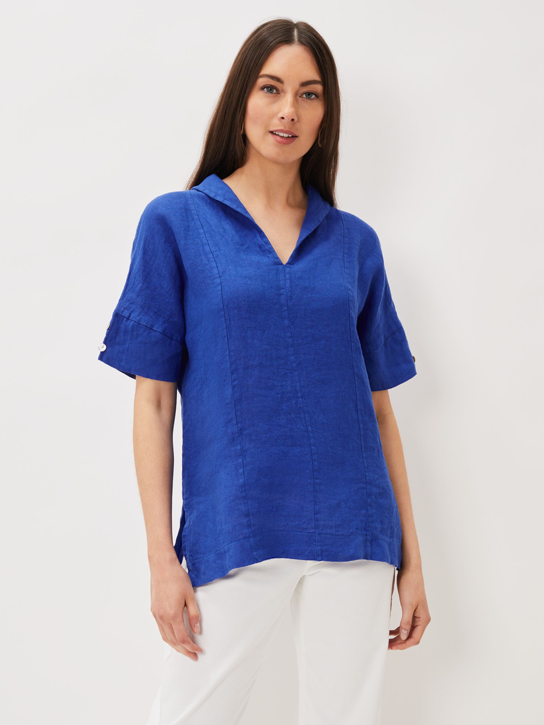 Phase Eight Carita V Neck Linen Blouse Cobalt 8