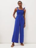 Phase Eight Linen Shirred Bodice Wide Leg Jumpsuit, Cobalt