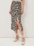 Phase Eight Isabelle Linen Blend Zebra Print Midi Skirt, Multi
