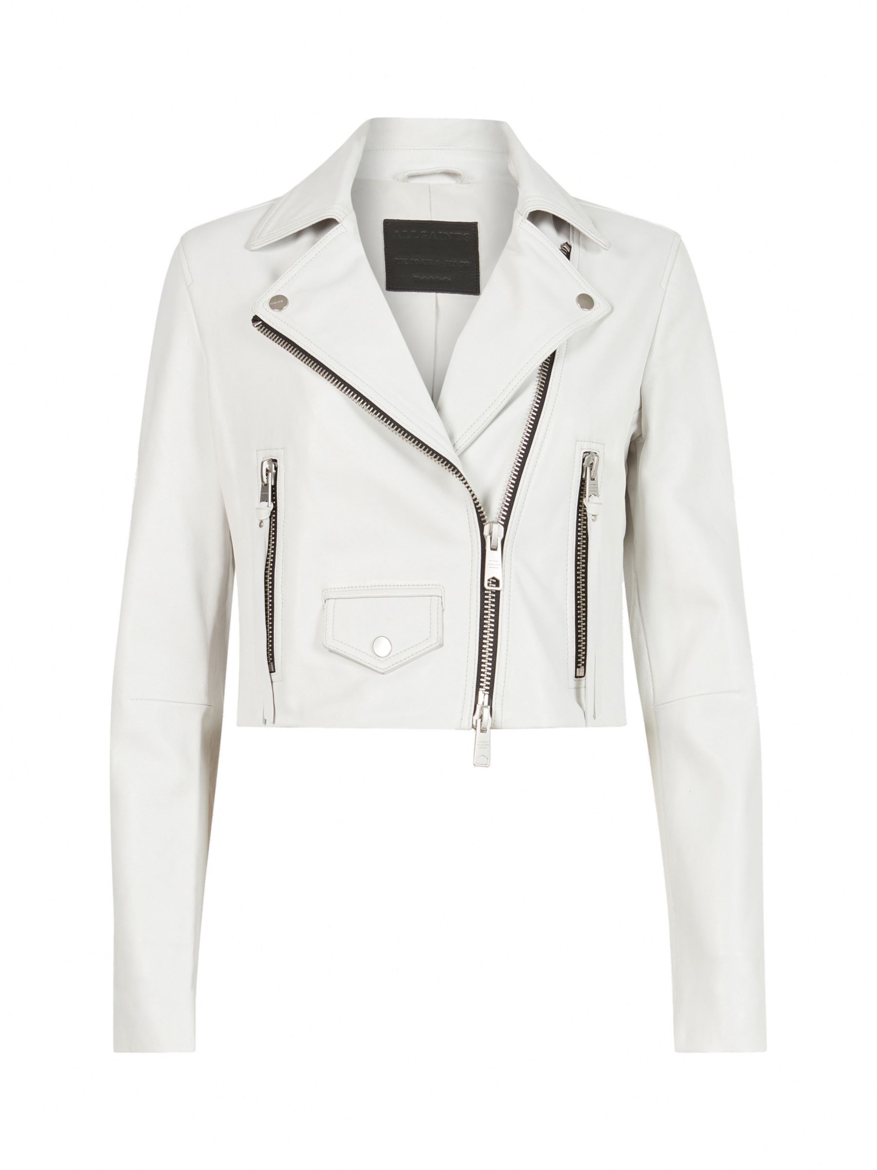 AllSaints Elora Cropped Leather Biker Jacket, White at John Lewis ...