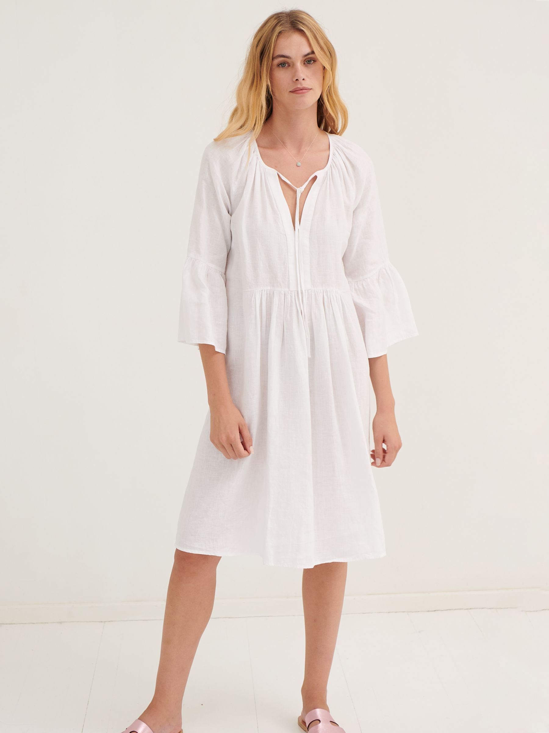 NRBY Elizabeth Linen Tunic Dress, White at John Lewis & Partners