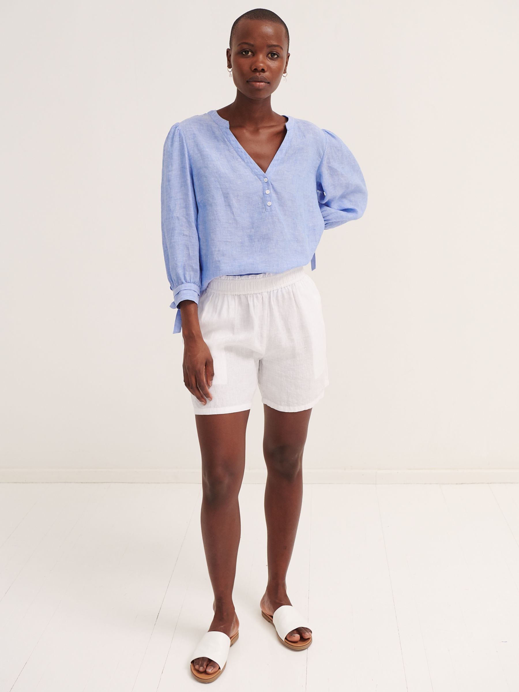 NRBY Poppie Linen Loose Fit Shorts, White at John Lewis & Partners
