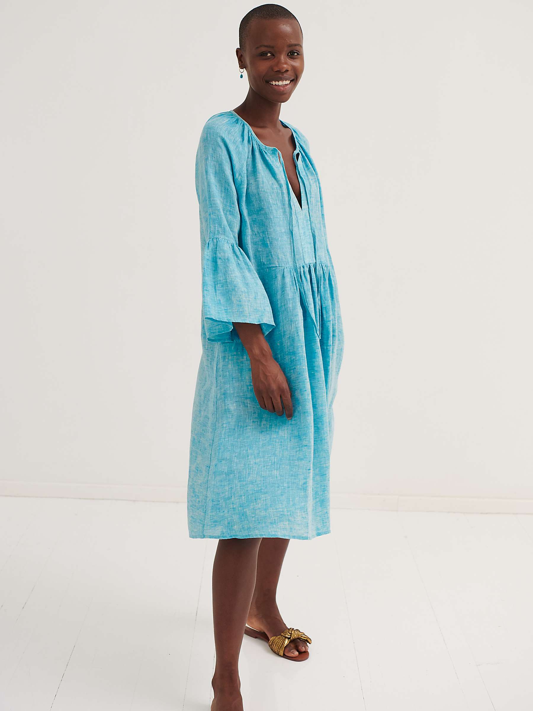 NRBY Elizabeth Linen Tunic Dress, Turquoise at John Lewis & Partners