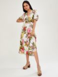 Monsoon Eliana Pomegranate Botanical Print Linen Blend Dress, Ivory/Multi