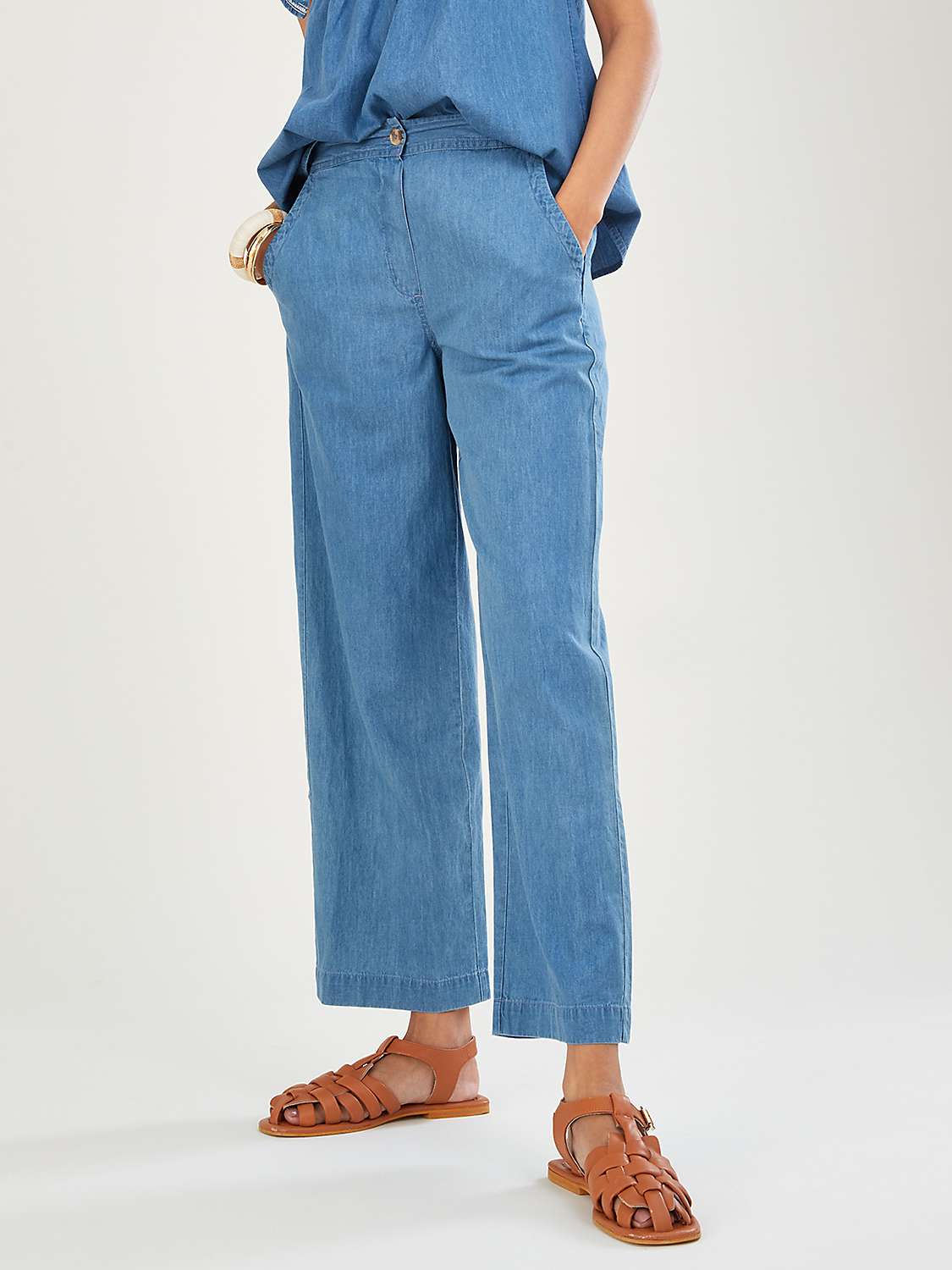 Monsoon Denim Pull On Cropped Trousers, Blue at John Lewis & Partners