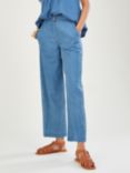 Monsoon Denim Pull On Cropped Trousers, Blue
