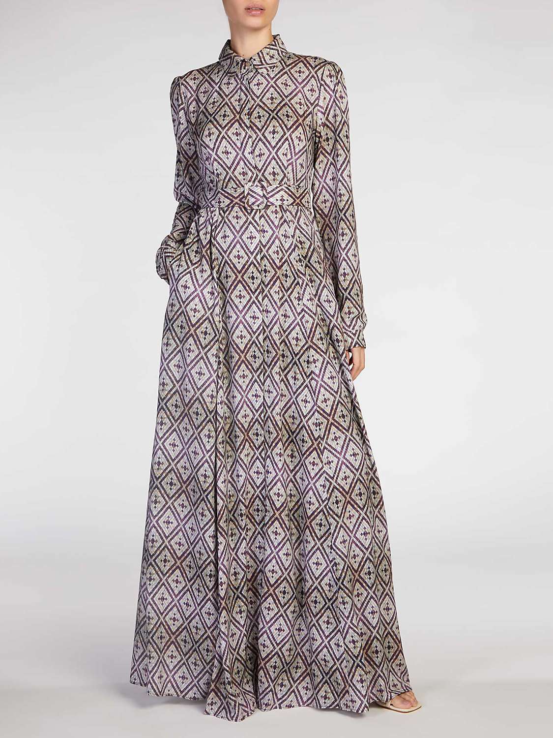 Buy Aab Diamond Mosaic Art Belted Maxi Dress, Beige Online at johnlewis.com