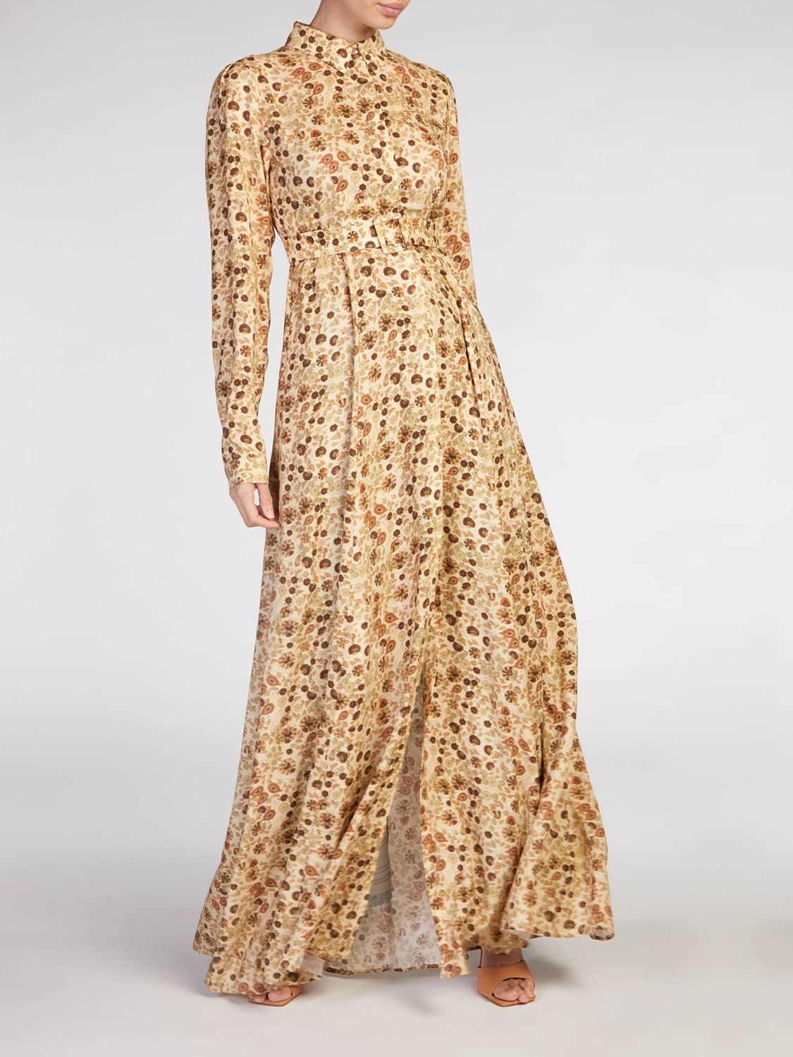 Aab Charbagh Abstract Floral Belted Maxi Dress, Beige