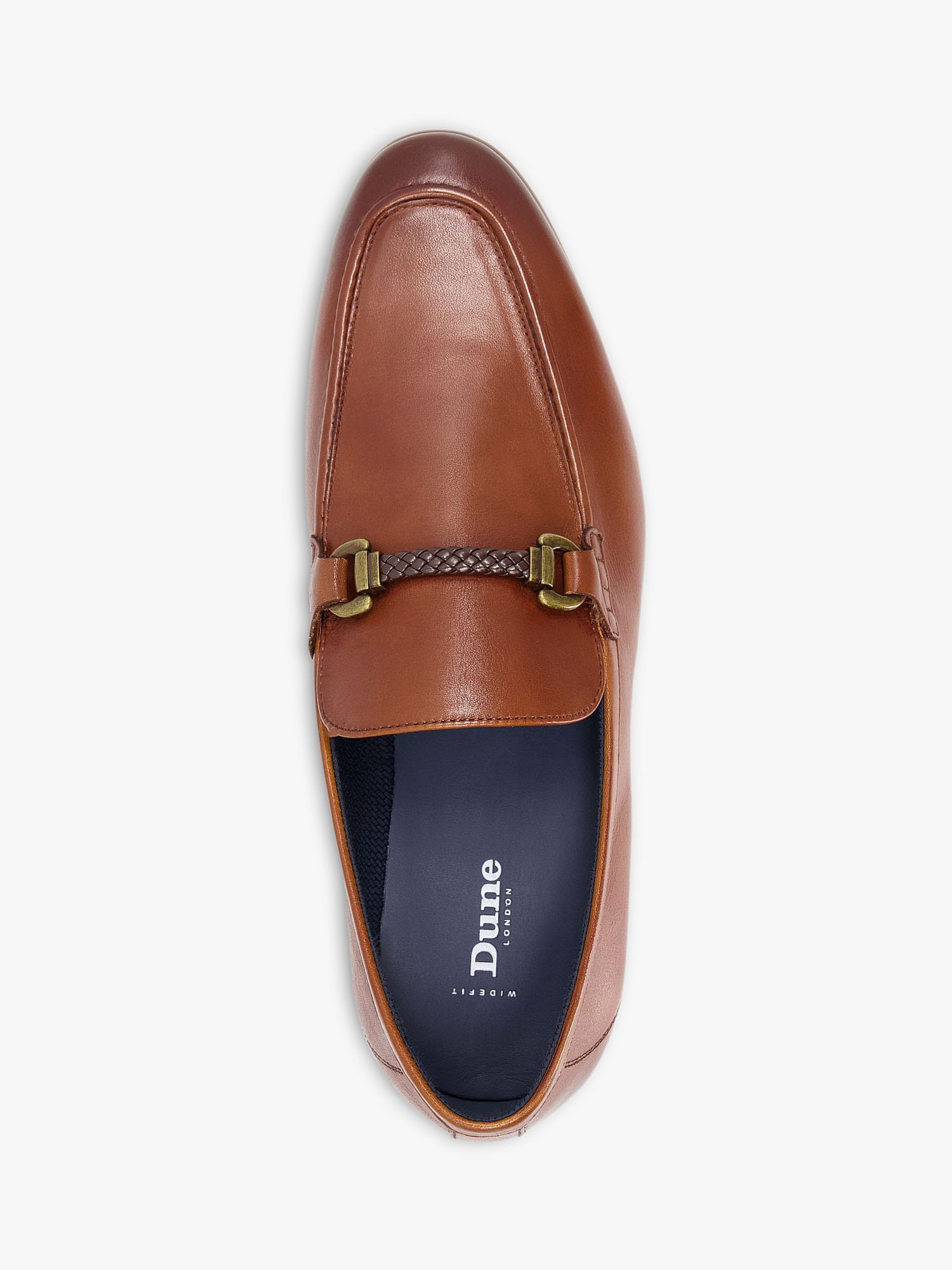 Dune Santino Wide Fit Woven Trim Leather Loafers, Tan at John Lewis ...