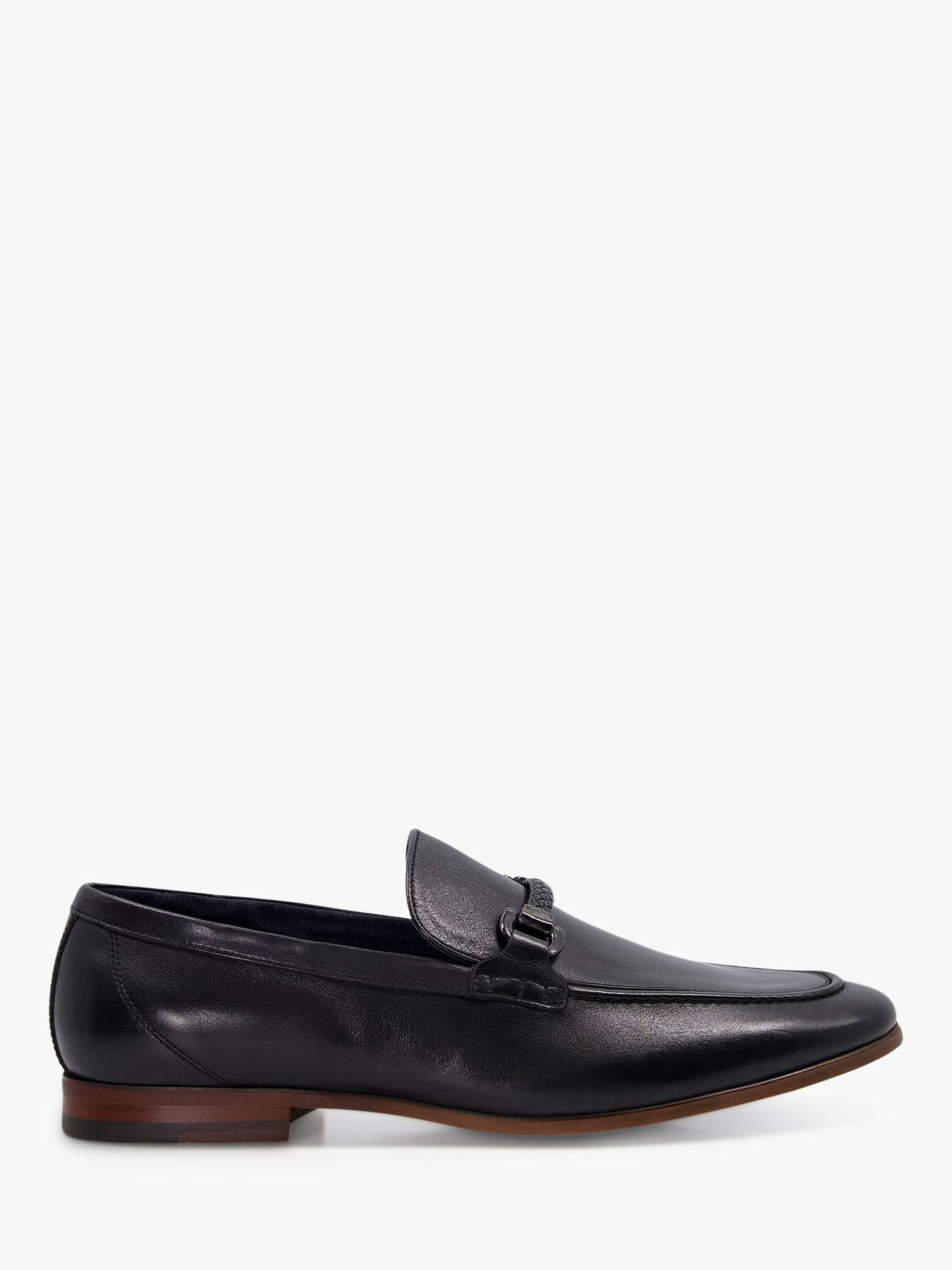 Dune Santino Wide Fit Woven Trim Leather Loafers, Black at John Lewis ...