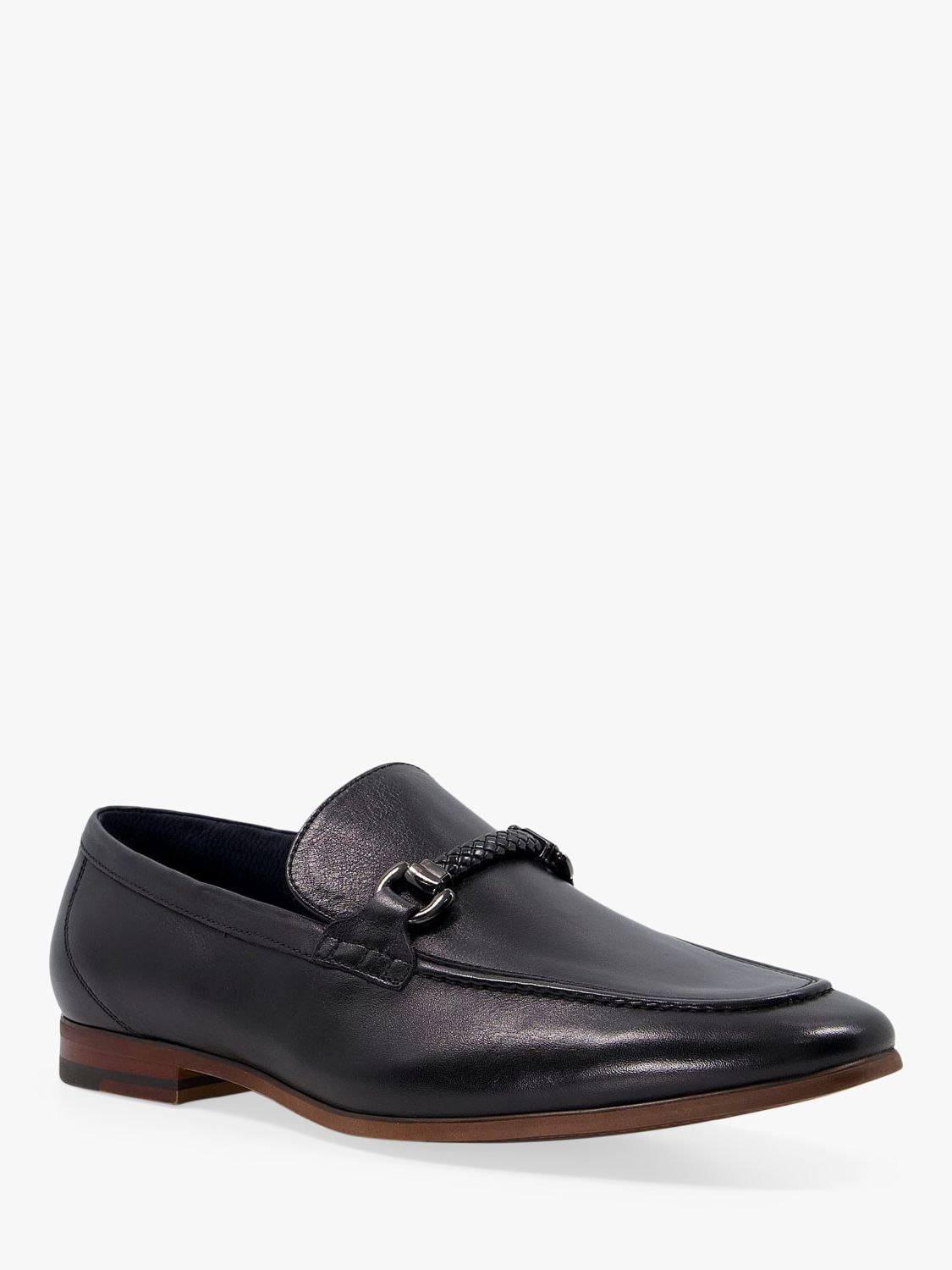 Dune Santino Wide Fit Woven Trim Leather Loafers, Black at John Lewis ...