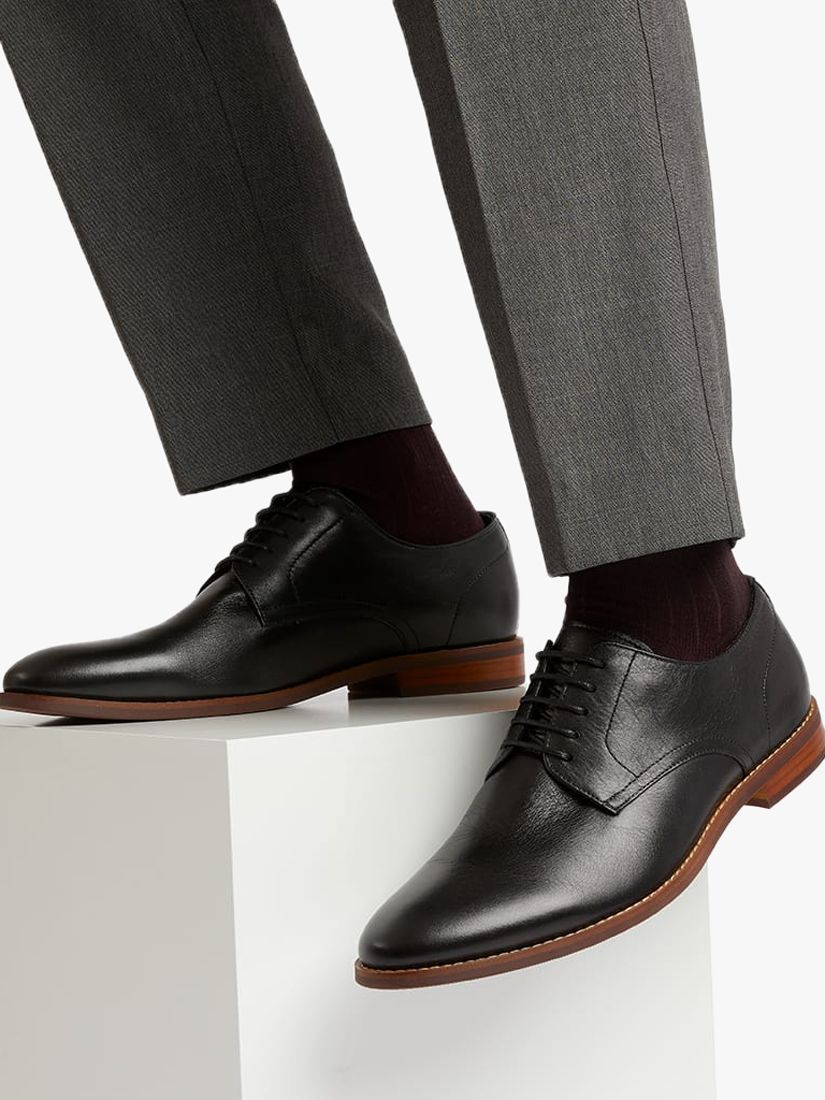 Dune Suffolks Wide Fit Leather Gibson Shoes, Black at John Lewis & Partners