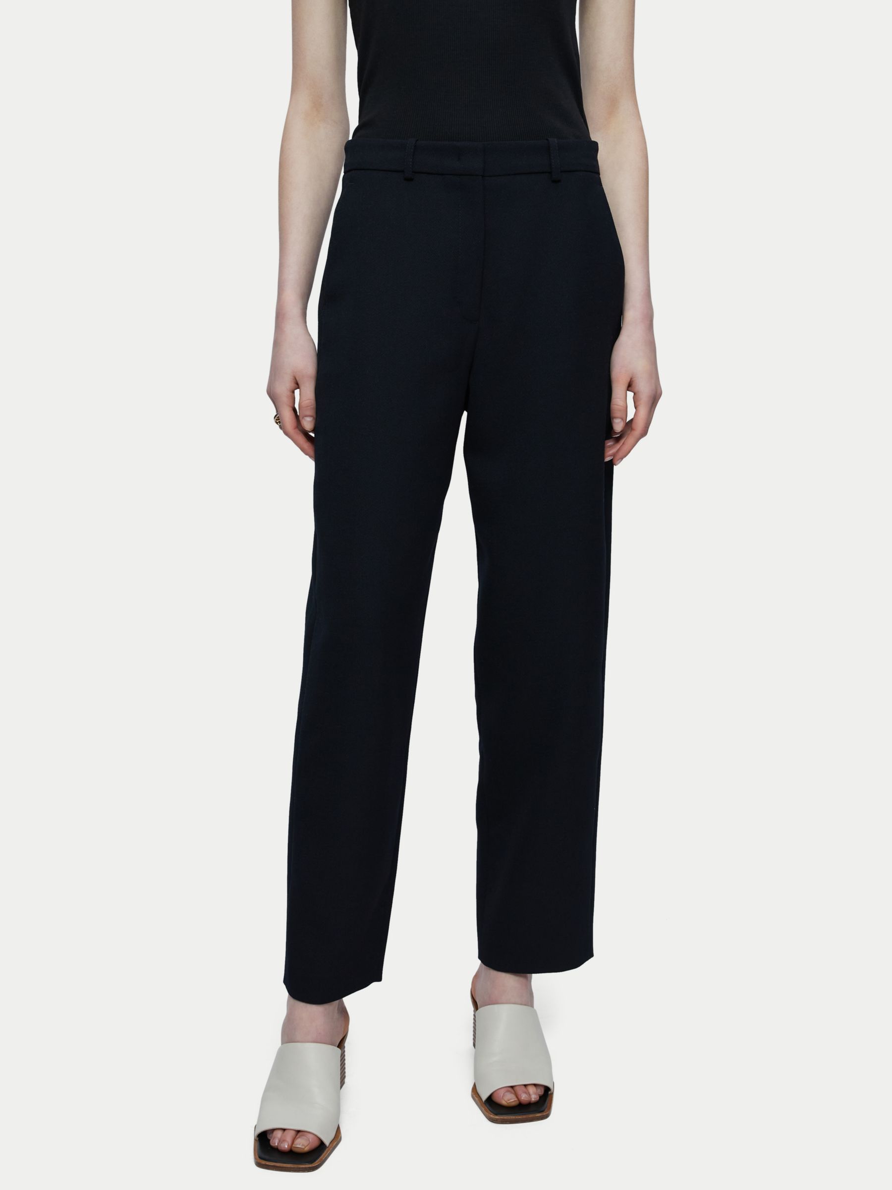 Jigsaw Nevis Wool Blend Twill Ankle Trousers, Navy, 10