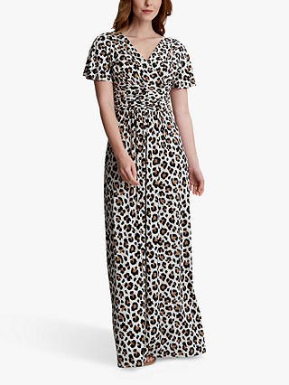 Gina Bacconi Salina Jersey Animal Print Maxi Dress, Black/Beige