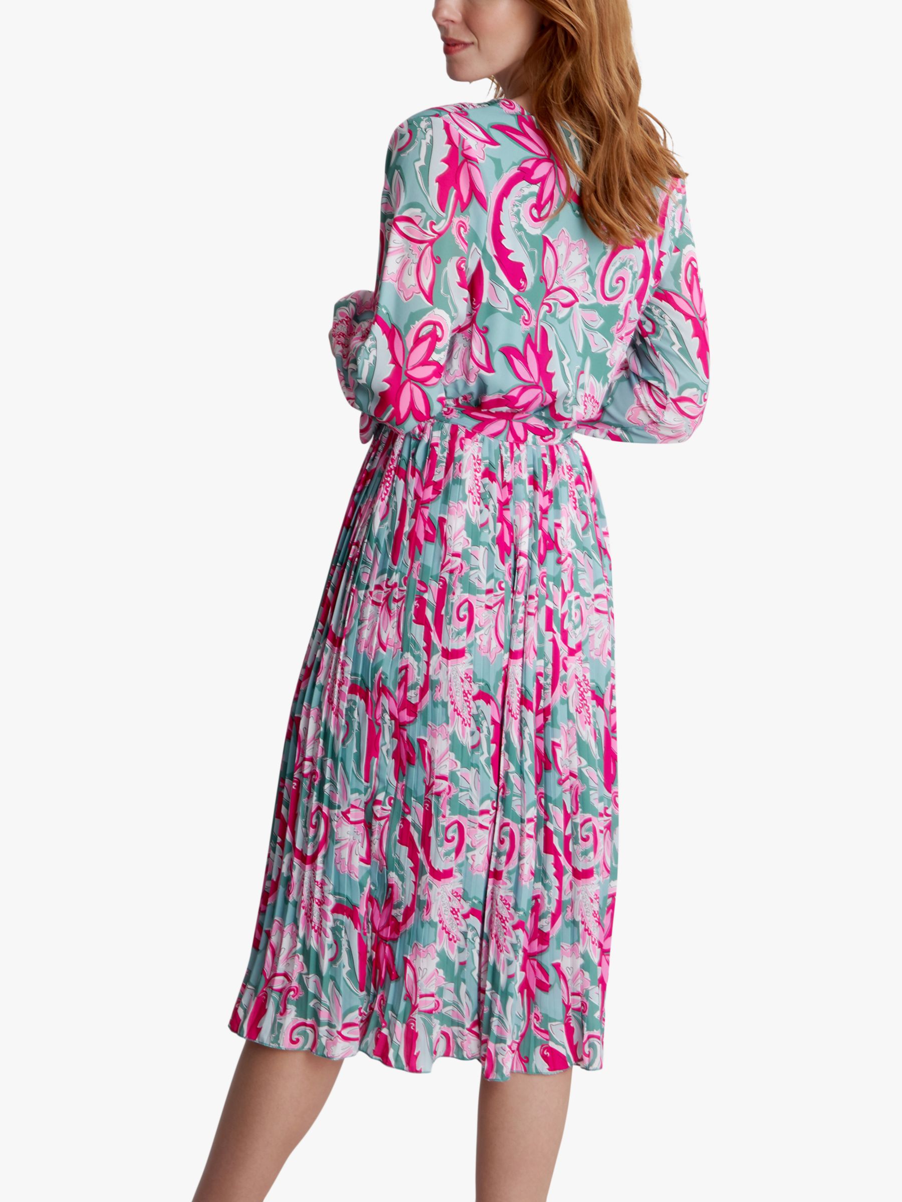 Gina Bacconi Mindi Wrap Floral Midi Dress, Green/Pink, S