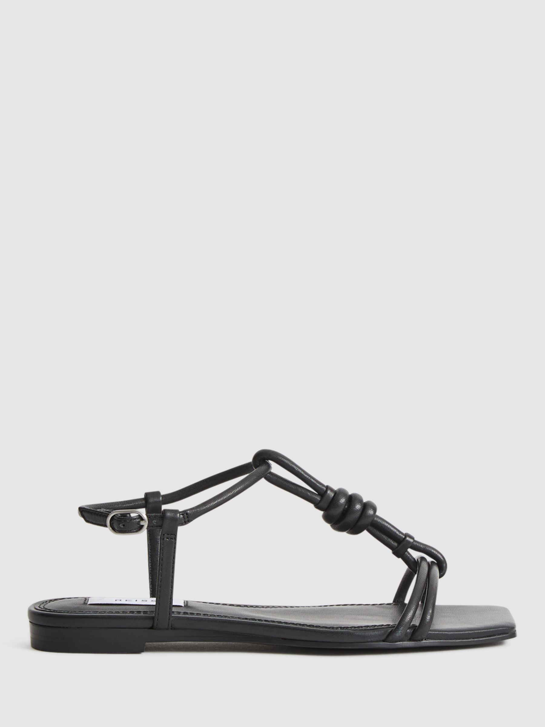 Reiss Bacton Leather Knot Detail Flat Sandals