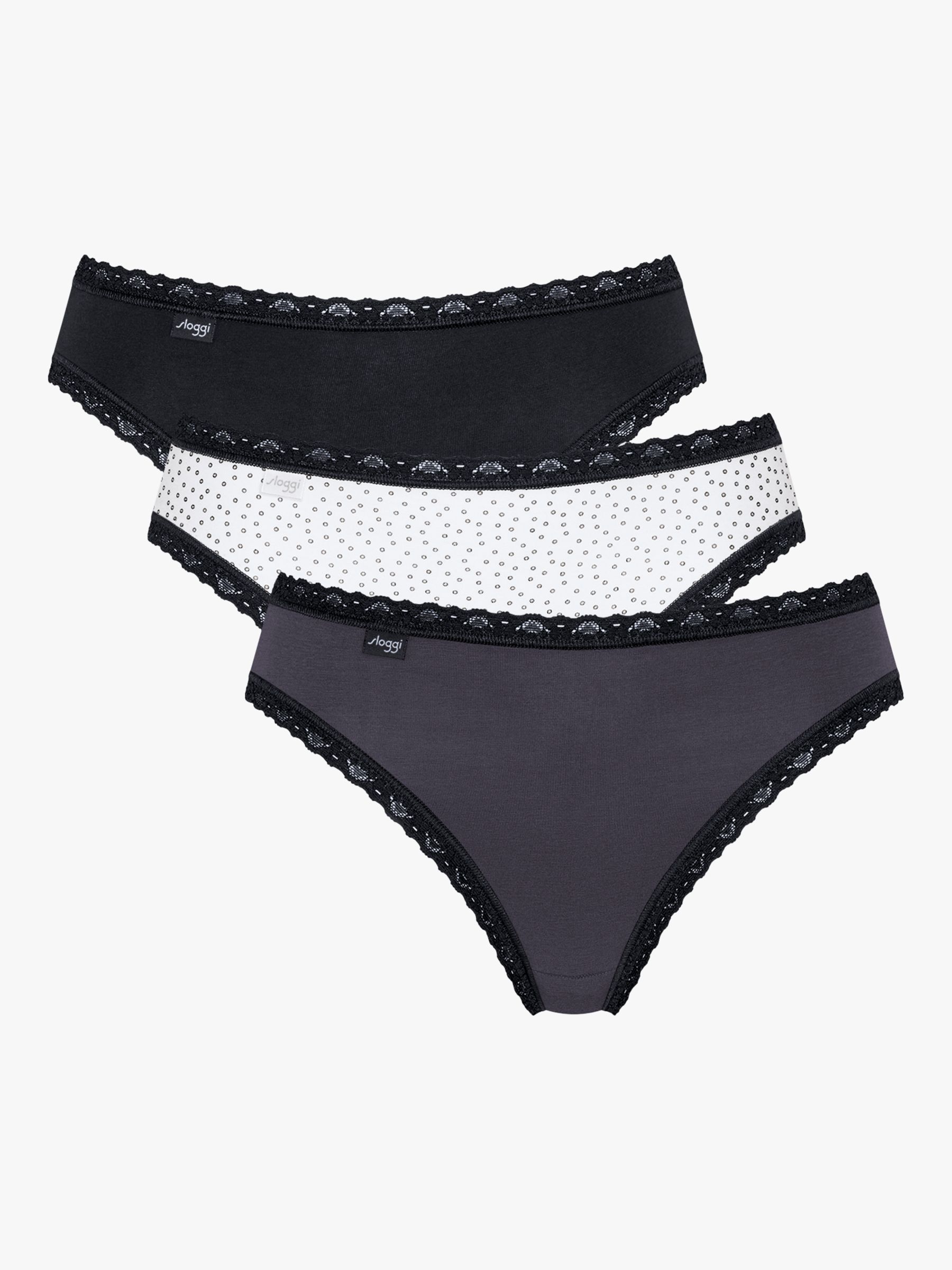 John Lewis ANYDAY Lace Trim Tanga Knickers, Pack of 3, Grey Marl/Cream at  John Lewis & Partners