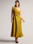 Ted Baker Ivena Asymmetric Knit Bodice Satin Skirt Midi Dress, Yellow