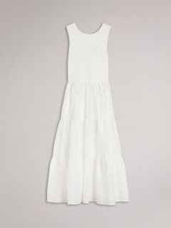 Ted Baker Skylir Tiered Midi Dress, Ivory, 8