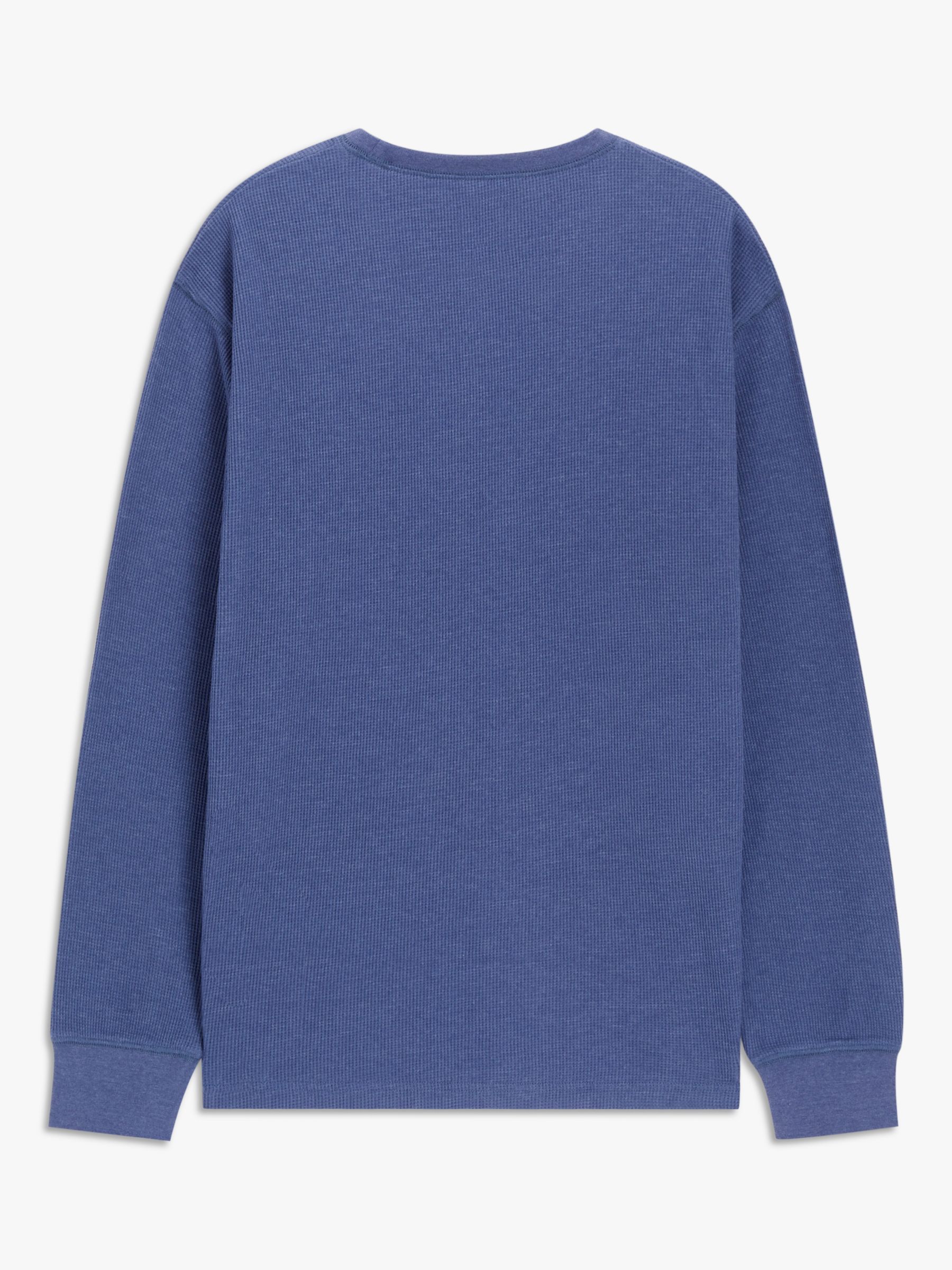John Lewis ANYDAY Waffle Cotton Blend Long Sleeve Lounge Top, Twilight Blue, L