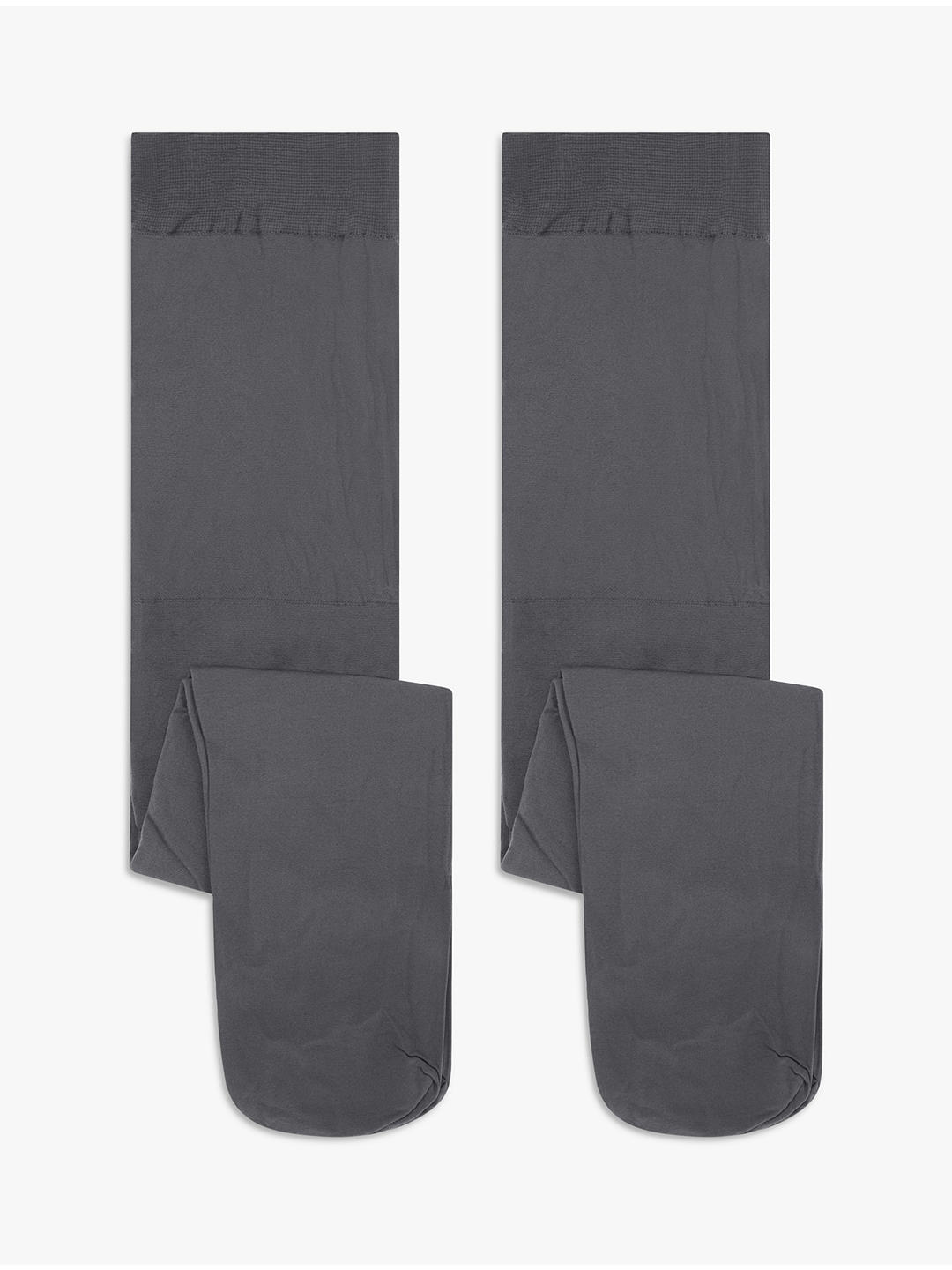 John Lewis Kids' Opaque Tights, Pack of 2, Carcoal Grey