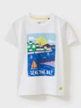 Crew Clothing Kids' Sea View Print T-Shirt, White/Aqua Blue, White/Aqua Blue