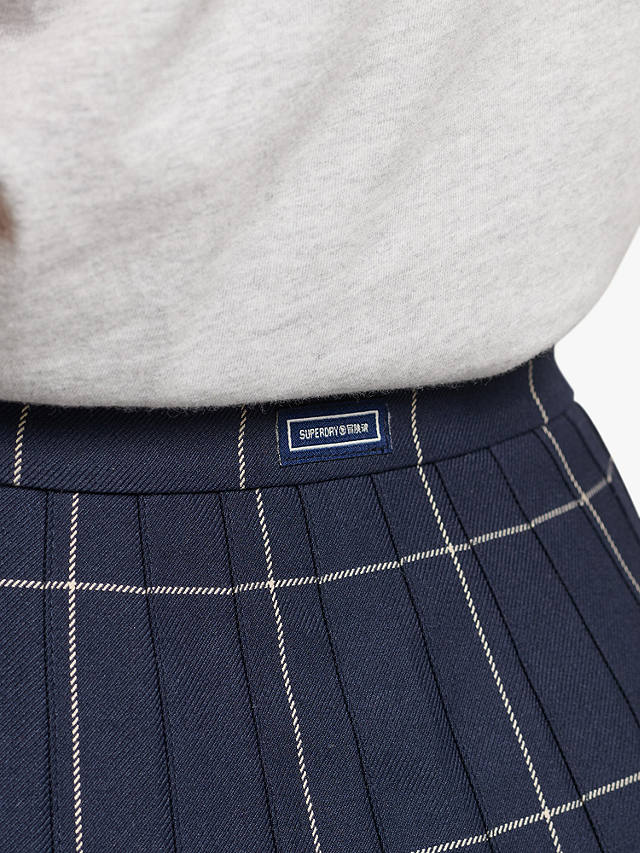 Superdry Vintage Pleated Check Mini Skirt, Navy
