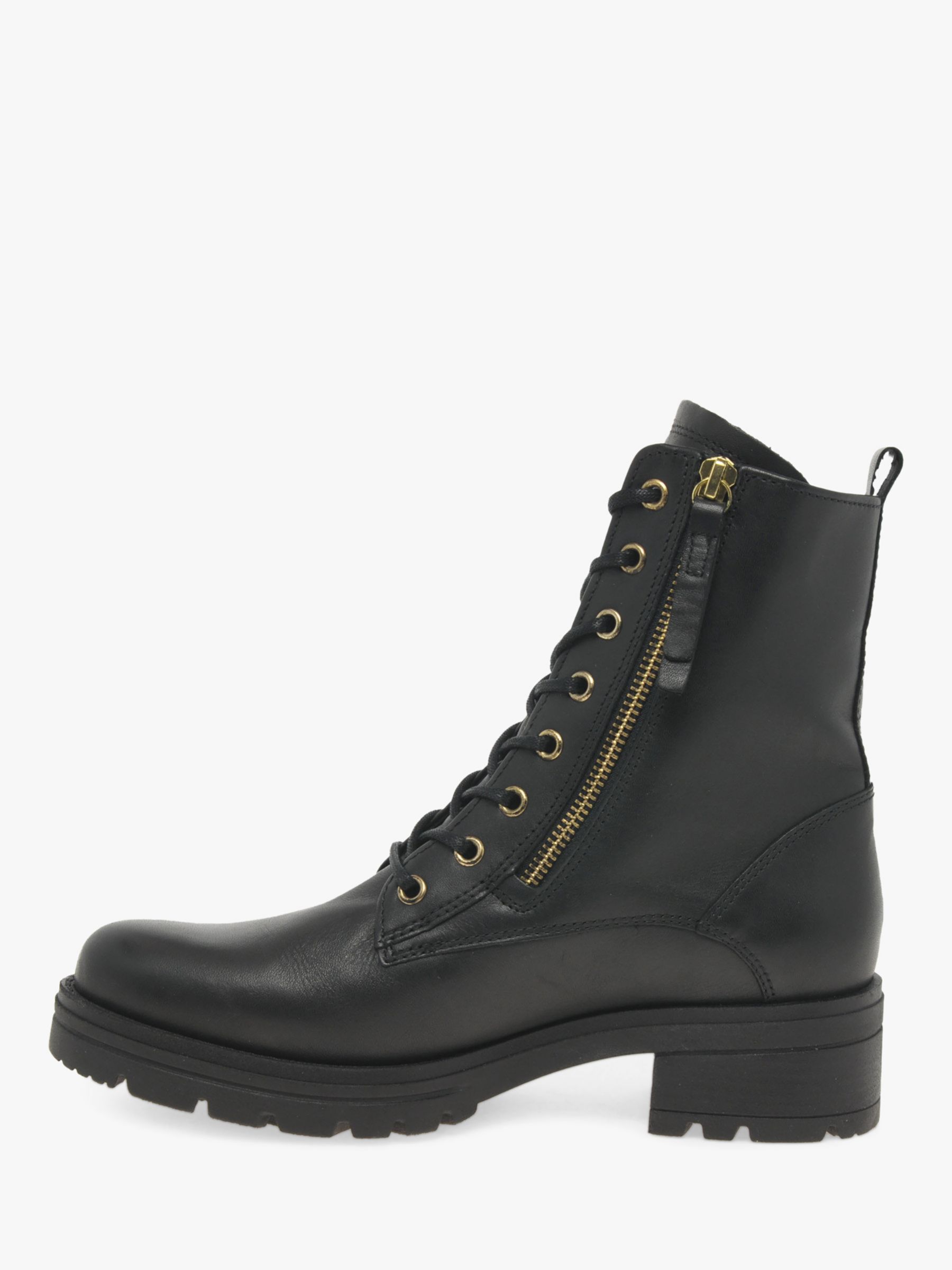 Gabor Serve Wide Fit Leather Biker Boots, Black at John Lewis & Partners