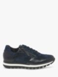 Gabor Willett Wide Fit Contrast Leather Panel Trainers, Marine/Night Blue