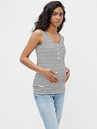 Mamalicious Kristy Lia Stripe Sleeveless Maternity Top, White/Black