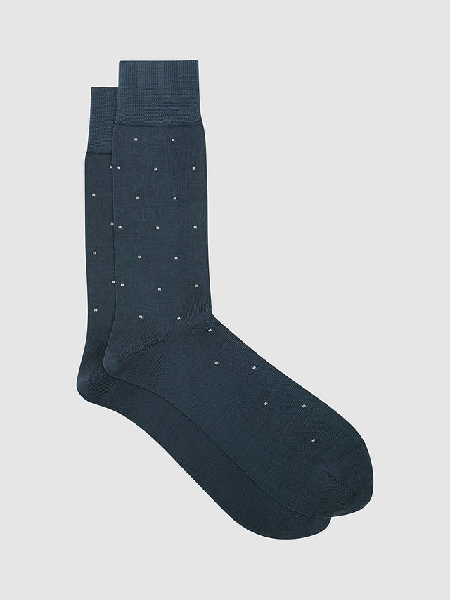 Reiss Mario Polka Dot Print Cotton Blend Socks, Airforce Blue