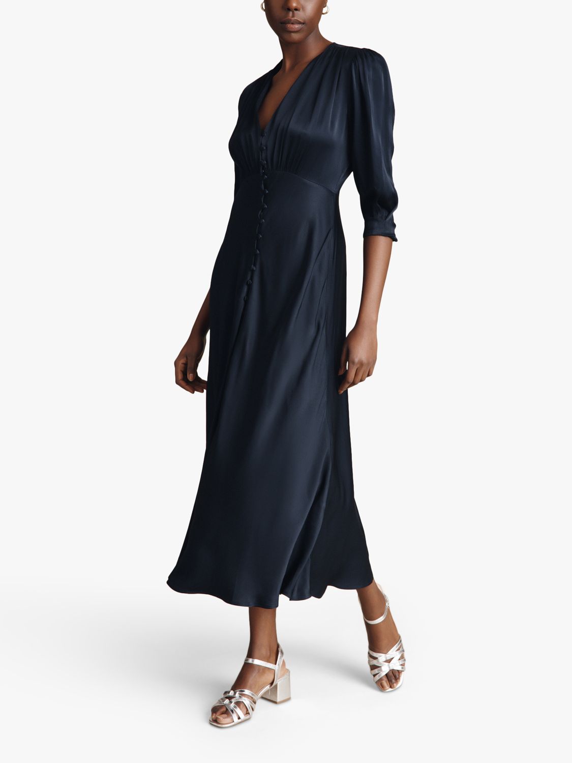 Ghost Madison Satin Maxi Dress, Navy at John Lewis & Partners