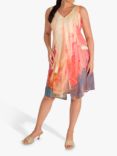 chesca Linen Blend Tunic Dress, Coral/Multi