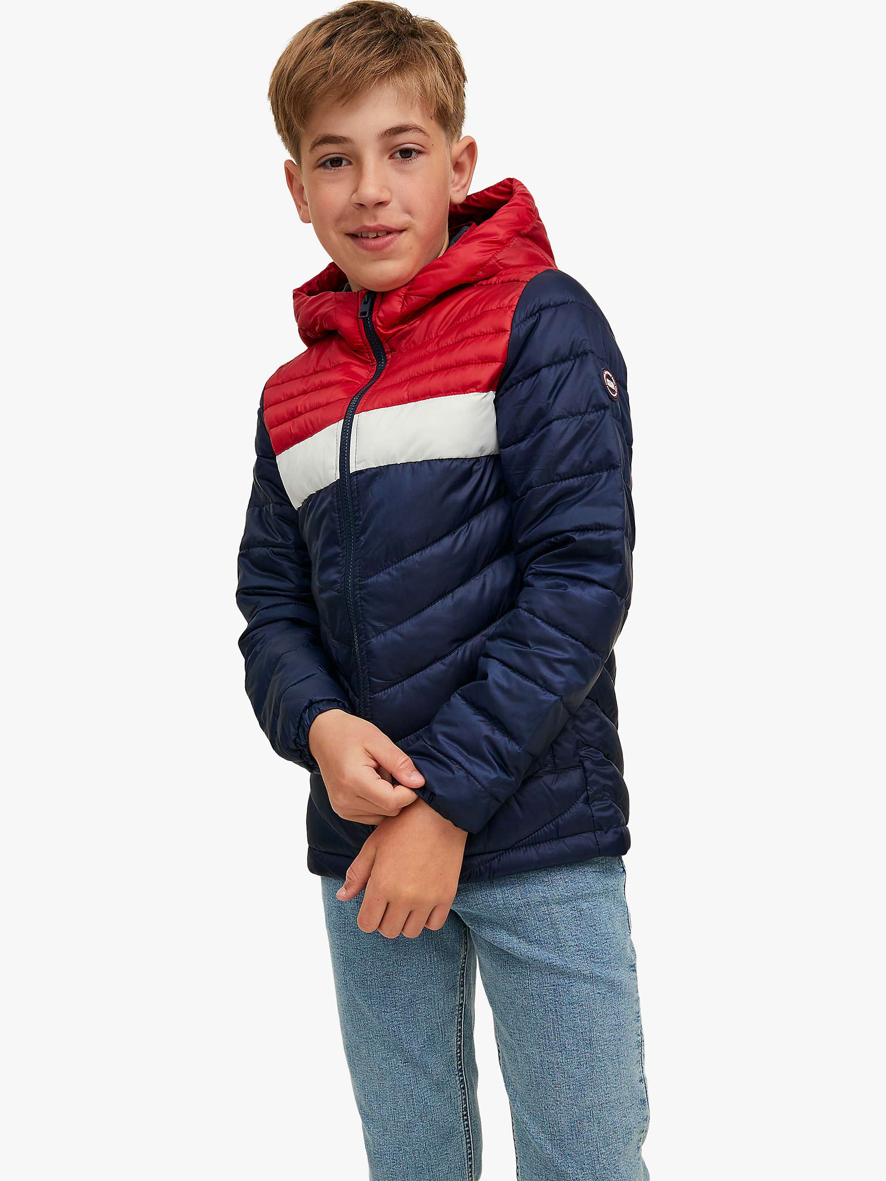 Buy Jack & Jones Kids' Colour Block Puffer Jacket, Navy Online at johnlewis.com