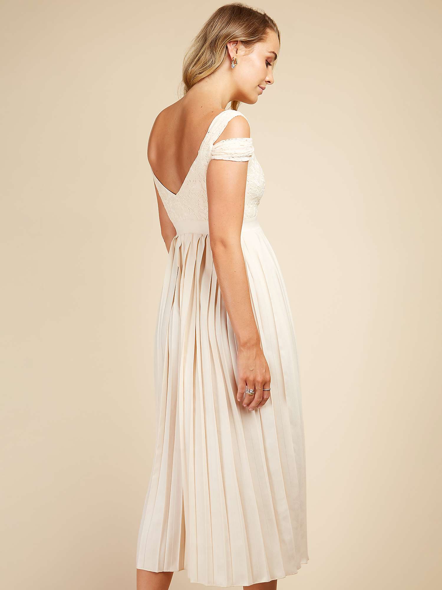 Buy Little Mistress Cold Shoulder Pleated Midi Dress, Cream Online at johnlewis.com
