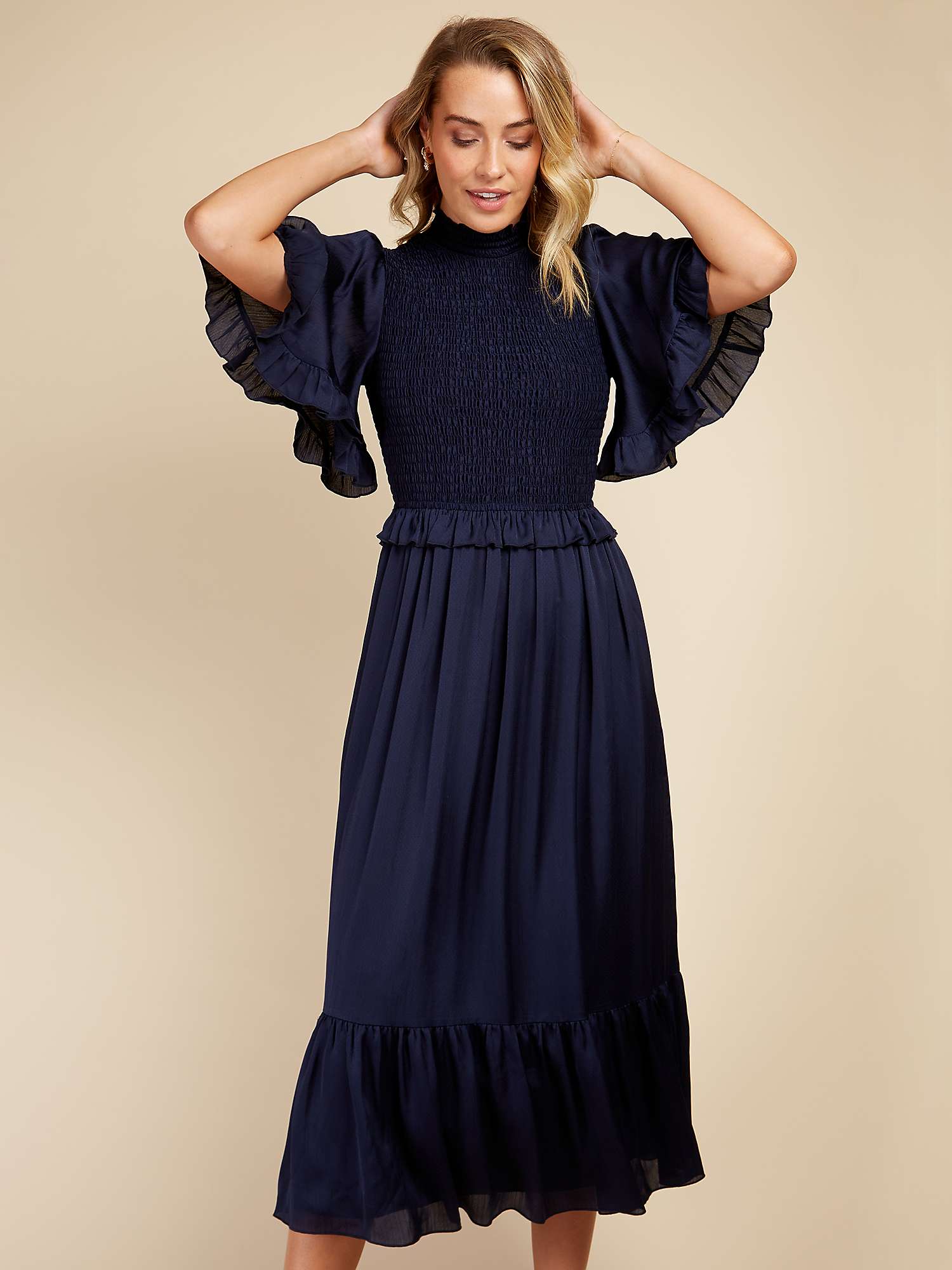 Buy Little Mistress Chiffon Tiered Midi Dress, Navy Online at johnlewis.com