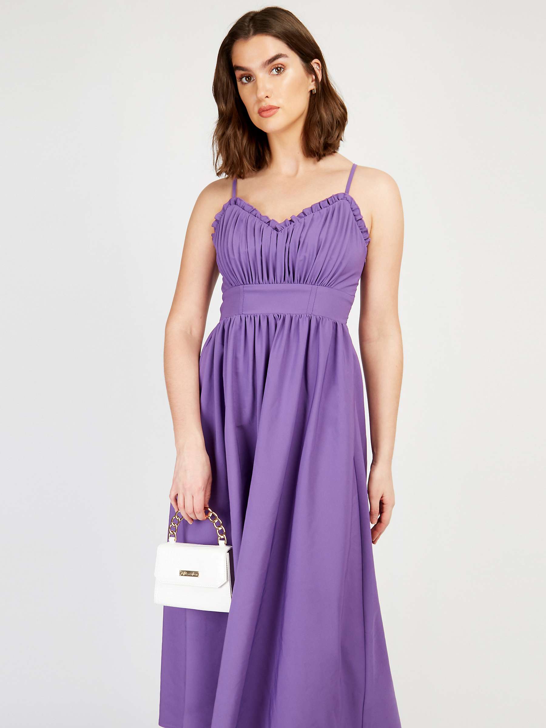 Little Mistress Ruched Bodice Midi Dress, Purple at John Lewis & Partners