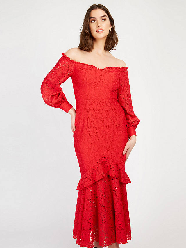 Little Mistress Lace Floral Midaxi Dress, Red